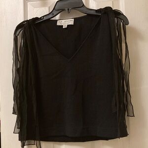 ST. John Evening By Marie Gray Black V-Neck Top with Multi Sheer Sleeves
SIZE S